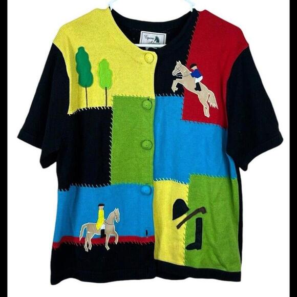 Vtg 90s Equine Artwear Horse Sweater Size Large Short‎ Sleeve - Picture 1 of 3
